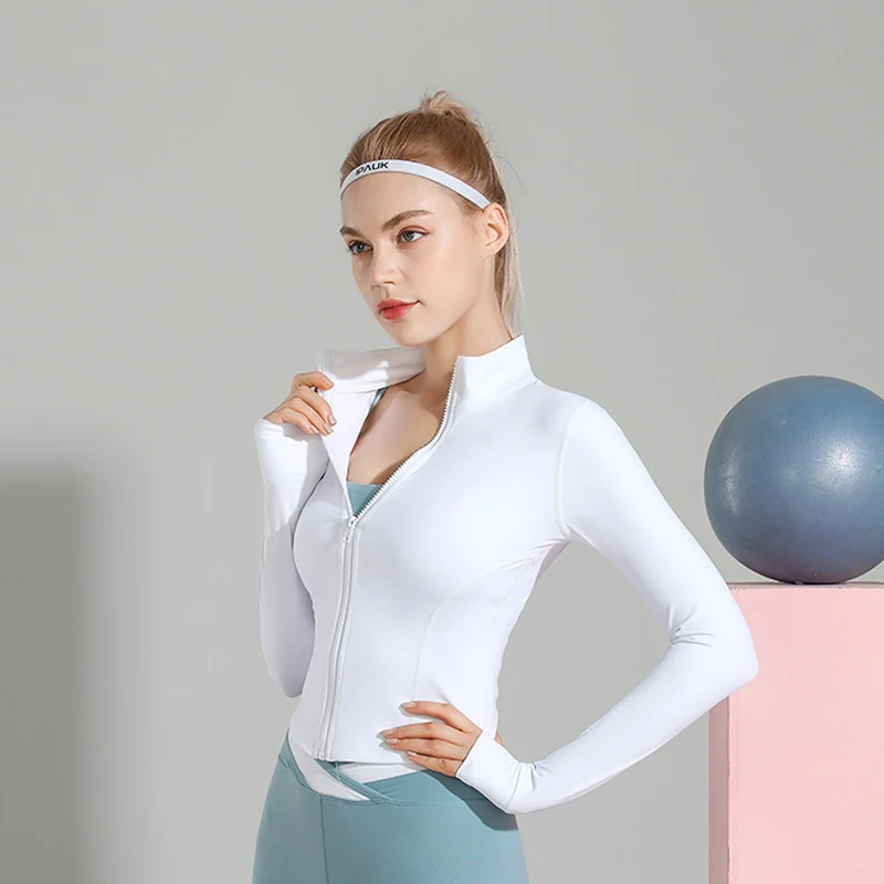 

Women Sport Jacket Zipper Long Sleeves Finger Holes Shirt Quick Dry Daily Running Yoga Tops