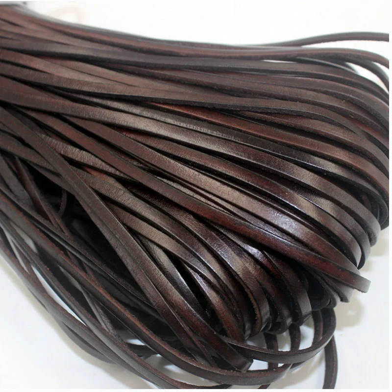 Vintage 100% Genuine Cowhide Leather Cord Strip Flat Rope String DIY Braided Craft Jewelry Bag 5 meters Leather craft