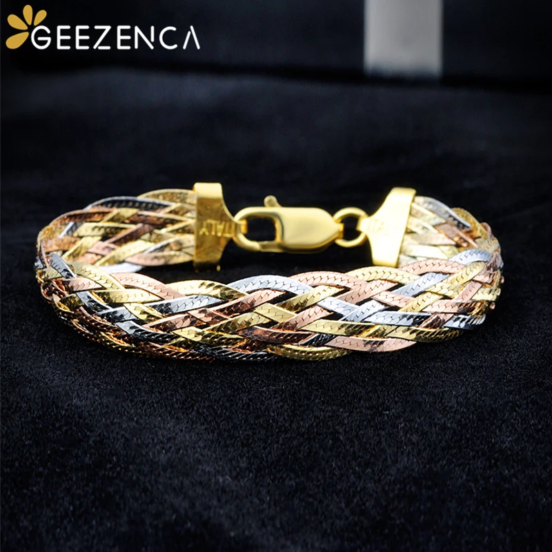 Italian Jewelry 925 Sterling Silver Woven Bracelets For Women Three Color 8 Strand Bracelet Bangle Valentine Day Gift 2022 New