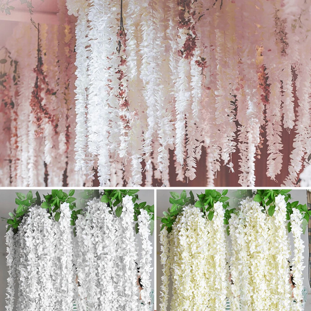 Wholesale 50PCS/set Artificial Wisteria Flower Hanging Rattan Bride Flowers Garland For Home Garden Hotel Decoration