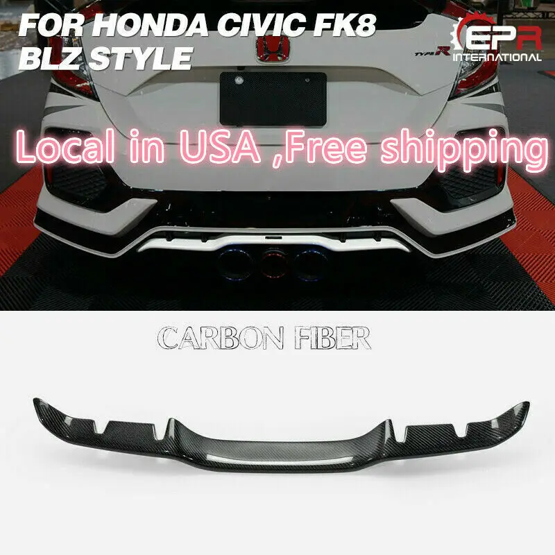 For Honda Civic FK8 BLZ Style Carbon Fiber Rear Bumper Garnish Rear Diffuser Lip Bodykits spoilers wings Trim addon parts