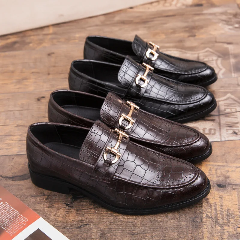 2020 Men Formal Business Brogue Shoes Luxury Men'sDress Shoes Male Casual Genuine Leather Wedding Party Loafers jkm98