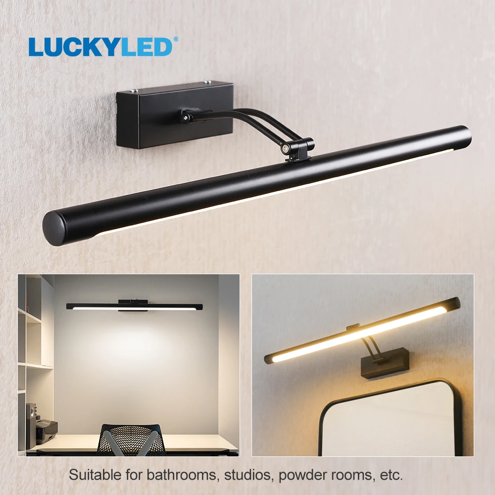 LUCKYLED Led Wall Lamp Bathroom Mirror Light 8W 12W AC90-265V Wall Sconces Indoor Fixture Waterproof Vanity Light Black Silver