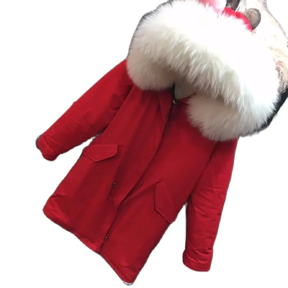 

Red Long Parka Casual Mr Mrs Fur Parka White Fashioon Icon Real Raccoon Fur Hoodies Winter Fur Wear