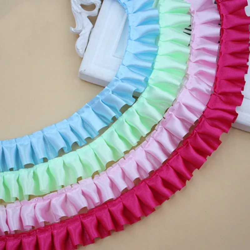 

30yards 2.5cm 16colors Satin Ruffle Lace Trim Ribbon Pleated Tape Dress Doll and girl dress Clothes 0.98'' Width