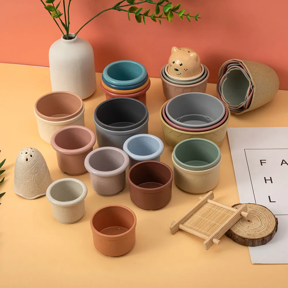 Baby Silikon Stapeln Tasse Bunte Intelligenz Geschenk Klapp Turm Spielzeug Montessori Pädagogisches Spielzeug Säuglingsbad Spielen Wasser Set – Detail 11