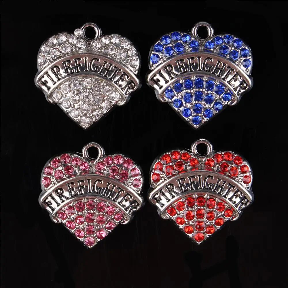 FIREFIGHTER New Creative Love Heart Crystal Charm Pendant For DIY Necklace Bracelet