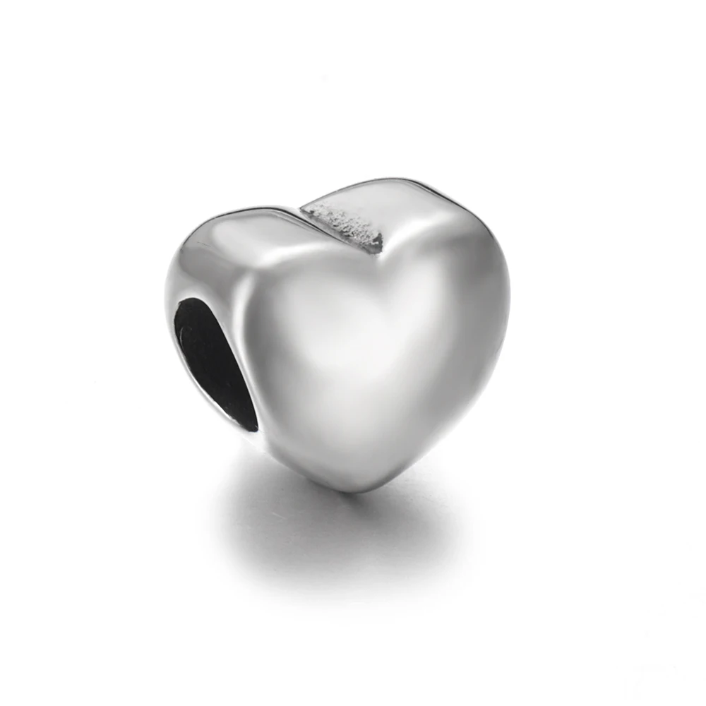 Stainless Steel Heart Blank Bead Polished 5mm Hole Metal European Beads Bracelet Charms for DIY Jewelry Making Accessories