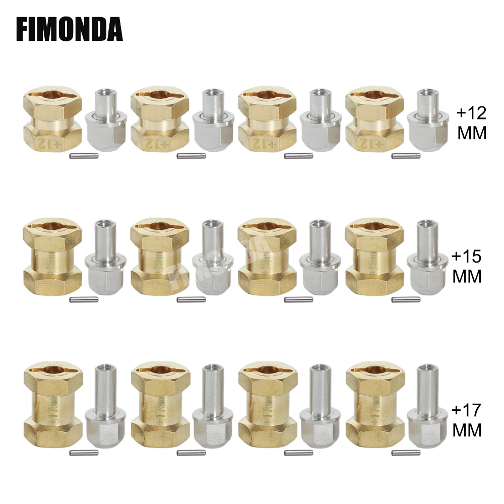 FIMONDA 4 sztuk 12mm mosiądz Hex koła rozszerzenie Adapter wagi 12mm 15mm 17mm dla gąsienica RC Axial SCX10 Wraith CC01 TF2 Rim części