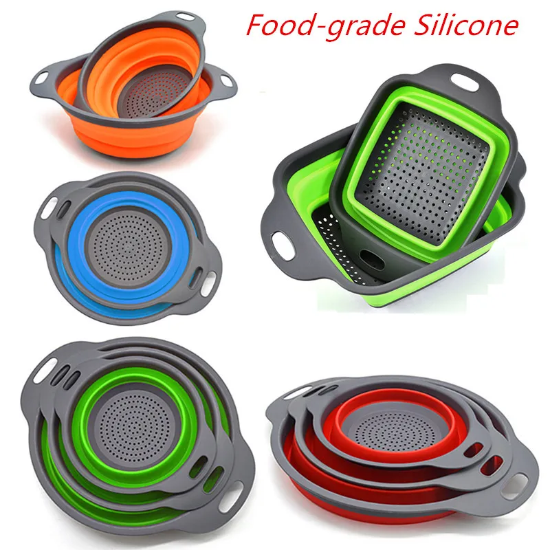 

Folding Silicone Drain Basket Vegetable Fruit Washing Basket Foldable Strainer Colander Collapsible Drainer Kitchen Storage Tool