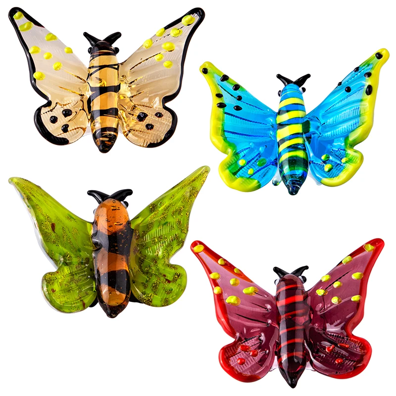 

H&D Art Glass Butterfly Set Miniature Collectibles Hand Blown Animals Figurines Ornament Decoration for Home Garden Gift Ideas