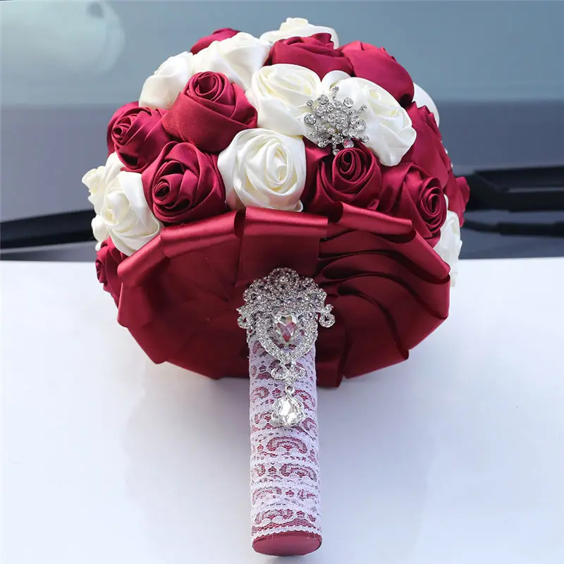 20CM High Quality Artificial Flower Bridesmaid Bouquets Handmade Foam Flowers Bride \'s Bouquet Silk Rose Holding Flowers Bouquet