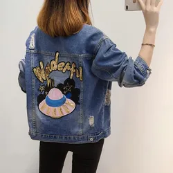 2024 Autumn Coat Women Denim Jacket Loose Jean Jacket Oversized Bomber Jackets Female Casual Coats Outerwear 5XL P527