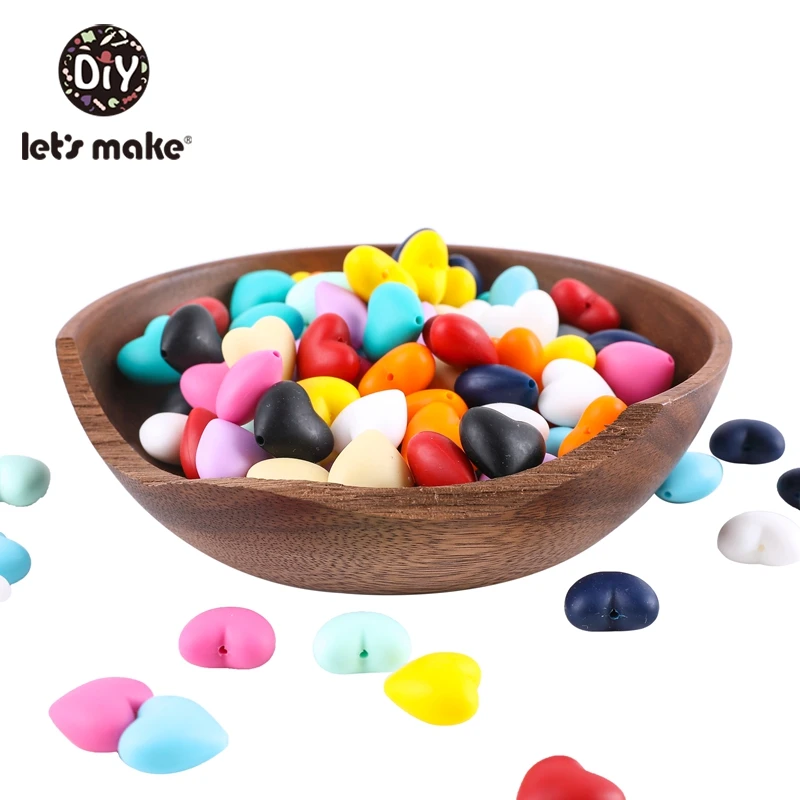 

Let's Make BPA Free 10pc Silicone Teething Baby Teething Beads Silicone Heart Teether DIY Making Silicone Beads Baby Teether Toy