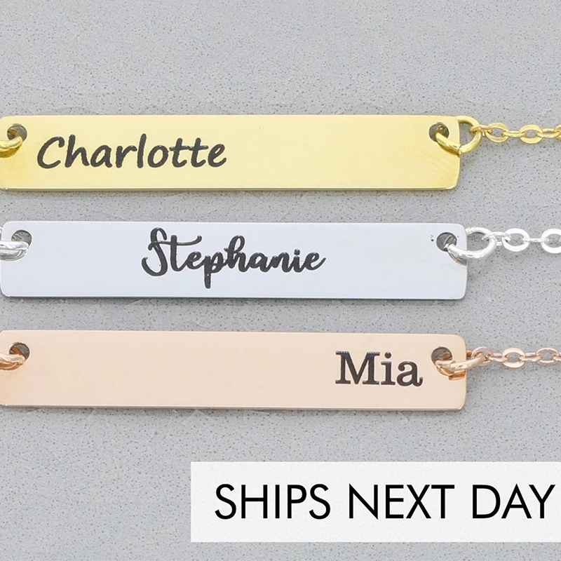 316L Personalized Bar Necklace Cold Staimless Steel Customized Nameplate Jewelry Necklace Custom Couple BFF-Mother's Day Gift image 3