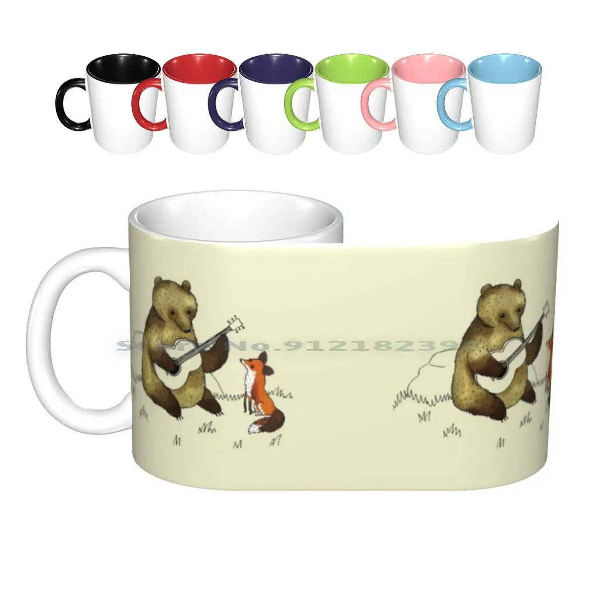 Bear & Fox Ceramic Mugs Coffee Cups Milk Tea Mug Bear Fox Bear And Fox Timothy Treadwell Guitar Playing Usic Cute Sweet