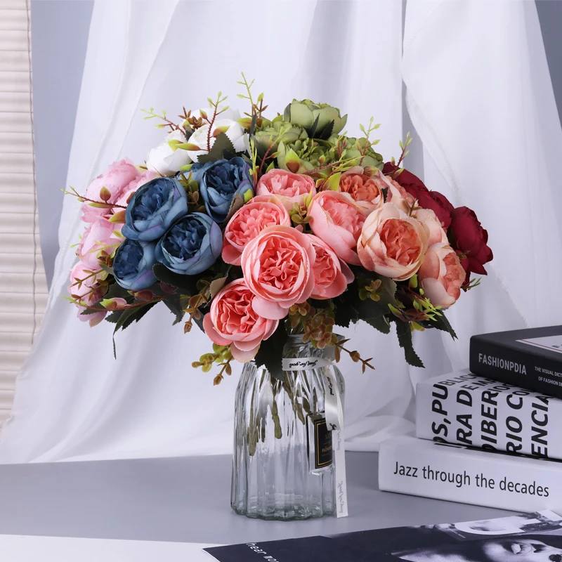 

Artificial Flowers white flowers Silk Roses Peony Bouquet for Home wedding decoration flower party DIY Gifts fake flowers