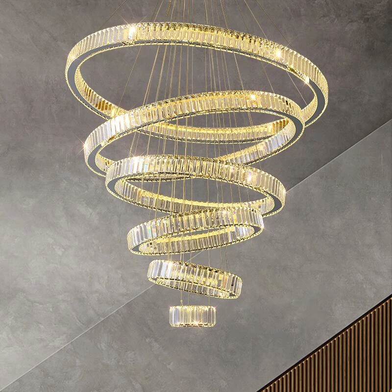 Crystal chandelier living room lamp modern simple duplex villa lobby pick high school empty luxury LED decorative lighting