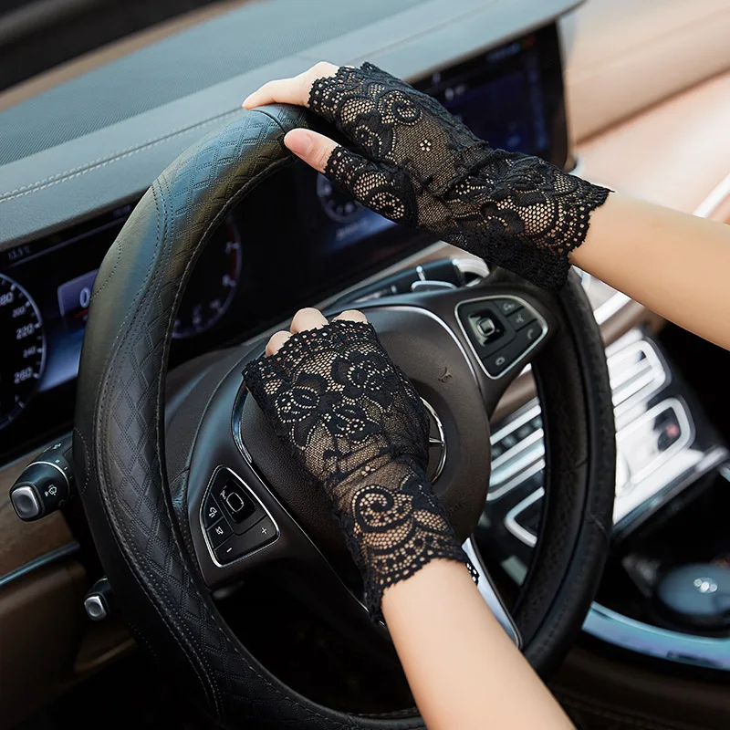 Female Fingerless Anti-UV Driving Gloves Summer Women Short Elastic Sexy Lace Mittens Covered Scar Cycling Sunscreen Gloves K8