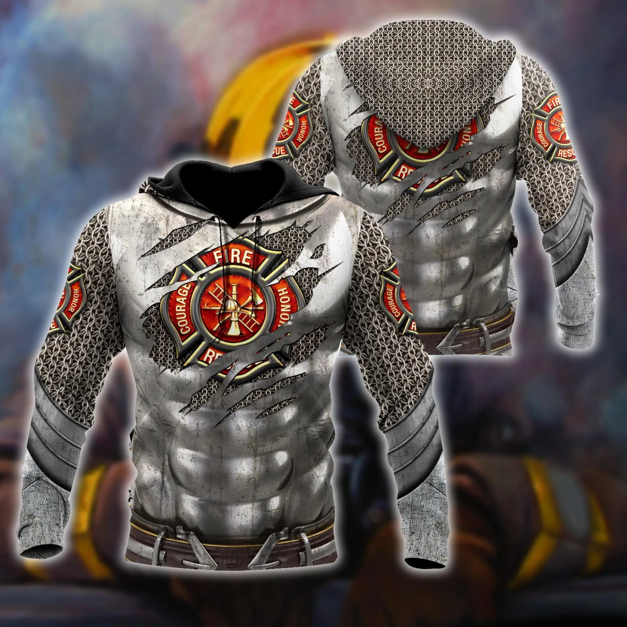 Chainmail Armor Firefighter 3D All Over Printed Men Hoodie Unisex Deluxe Sweatshirt Zip Pullover Casual Streetwear KJ392