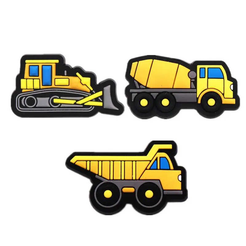 1 Pcs Original Engineering Vehicle Shoe Charms Accessories Yellow Bulldozers Mixers Trucks PVC Shoe Buckle Decorations Clog Pins