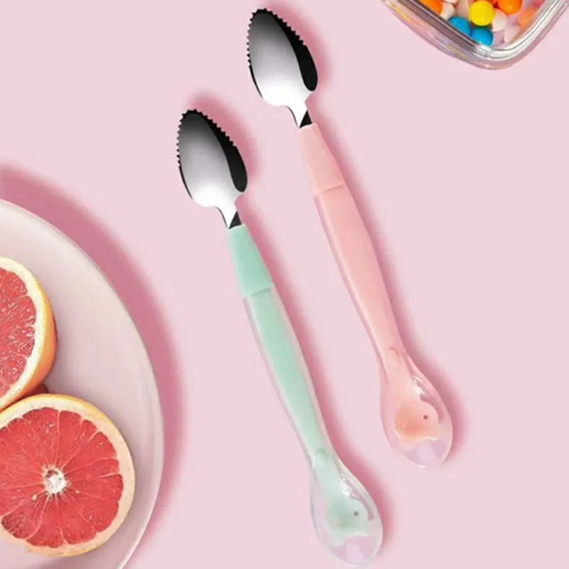 Double Headed Fruit Scraping Spoon Non-slip Baby Food Supplement Infants Feeding Spoon Stainless Steel Gadgets Baby Utensils