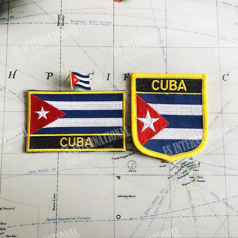 CUBA National Flag Embroidery Patches Badge Shield And Square Shape Pin One Set On The Cloth Armband Backpack Decoration Gifts