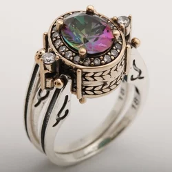 Jianjie Unisex Colorful Cut Zirconia Shining Charming Rings for Party Gift Double Layered Personality Ring Jewelry Accessories