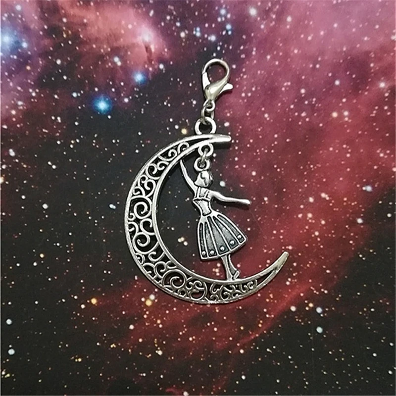 2 Pcs Moon Charm Clip on Charm Ballet Girls Lobster Buckle, Ballerina Dancer Charms, Girls Keychain Keyring Fantasy Jewelry