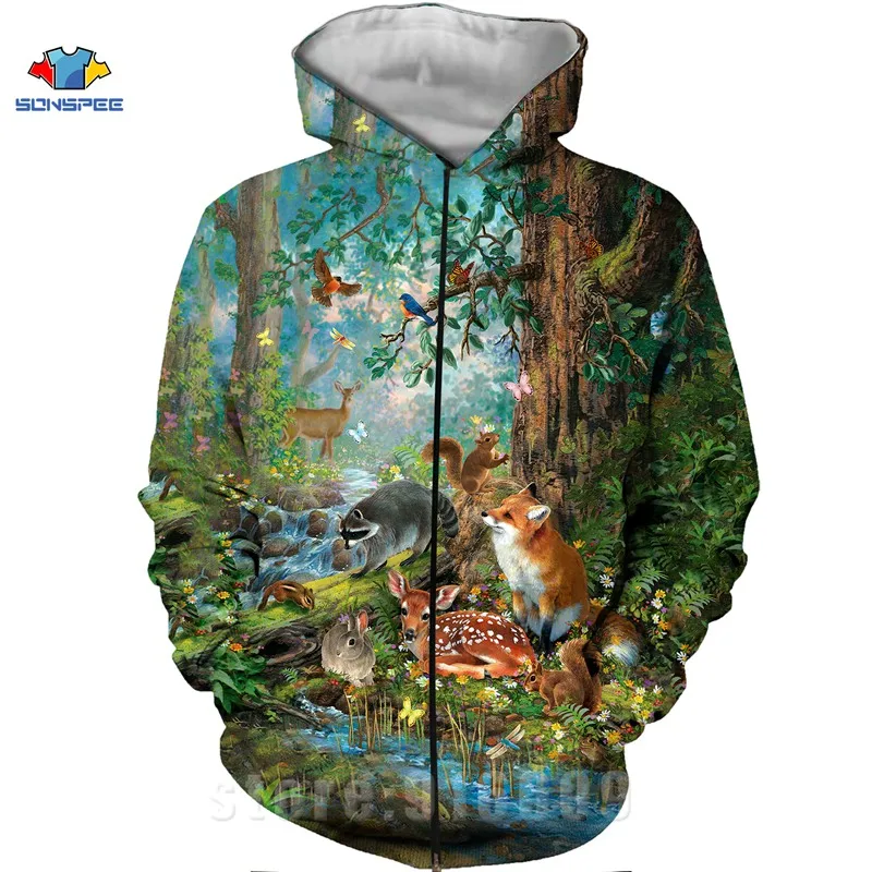 3D Print Fox Hoodies Animal Bird Sweatshirts Cute Squirrel Hare Deer Hooded Hoody Anime Funny Homme Oversized Harajuku Hoodie