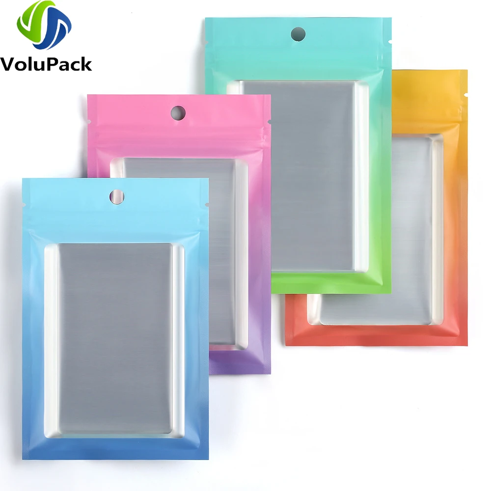 Mylar Packaging Bags with Window,Heat Seal,Smell Proof Food Bag,Gradient Color,Cosmetic Jewelry Zipper Pouch,Eco Aluminum Foil