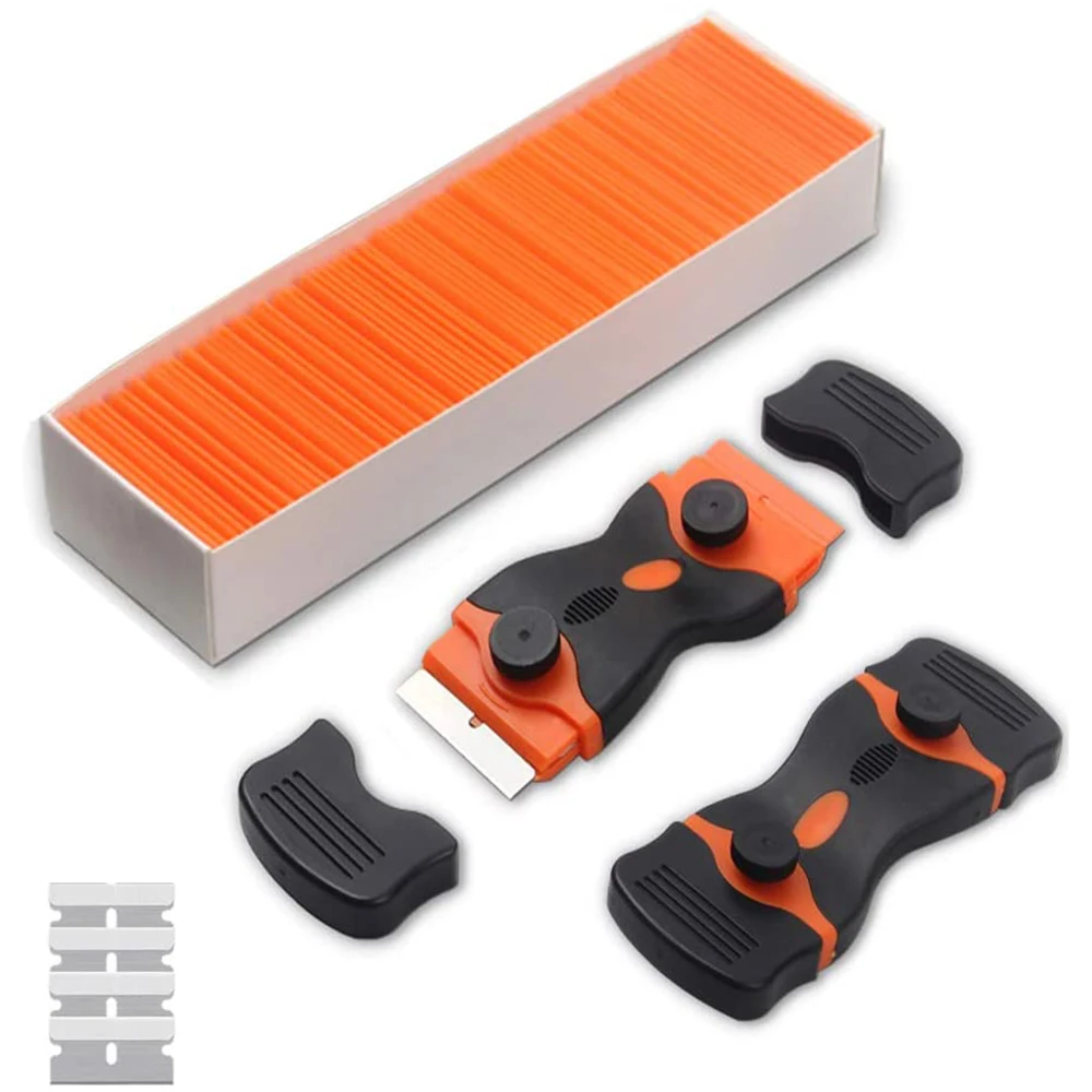 100 PCS Razor Blade Wrap Sticker 2Pcs Razor Scraper Ceramic Glass Car Window Glue Cleaner Squeegee Remover Tool Car Tool