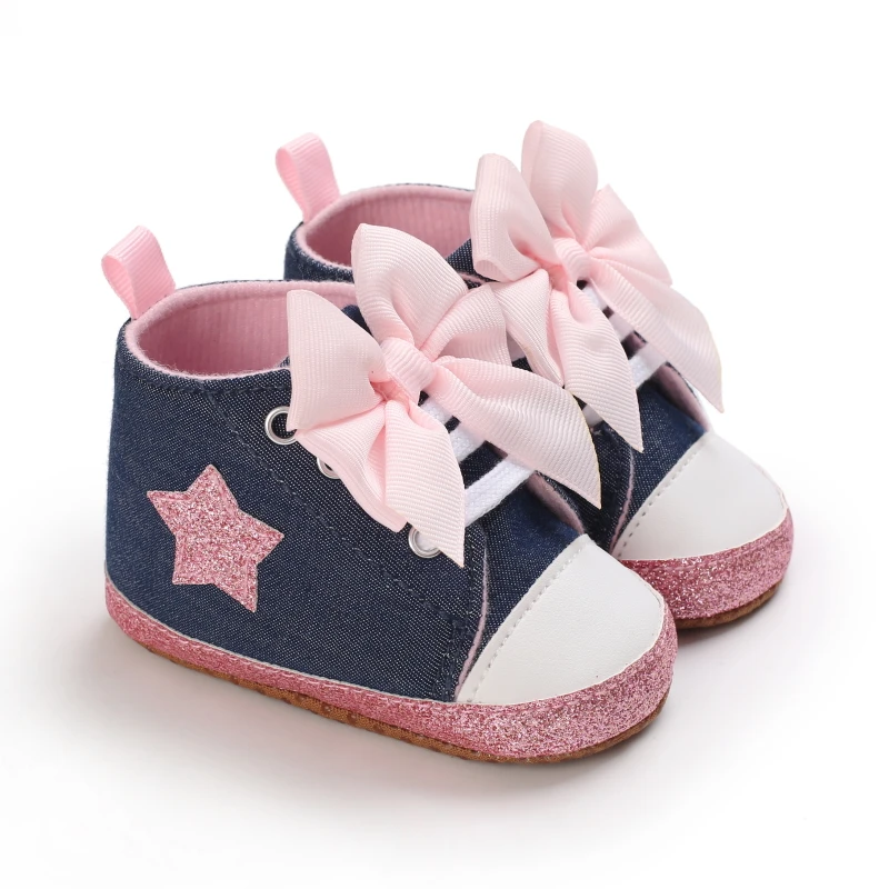 VALEN SINA 2021 Newborn Girl Shoes First Walker Baby Shoes Soft Non Slip Sole Lovely Bow Casual Canvas Children Shoes