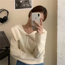 Lovely Collar Sweater for Women New Small Fresh Baby Collar Loose Thin Long Sleeve, Women's Knitting Top, Autumn and Winter