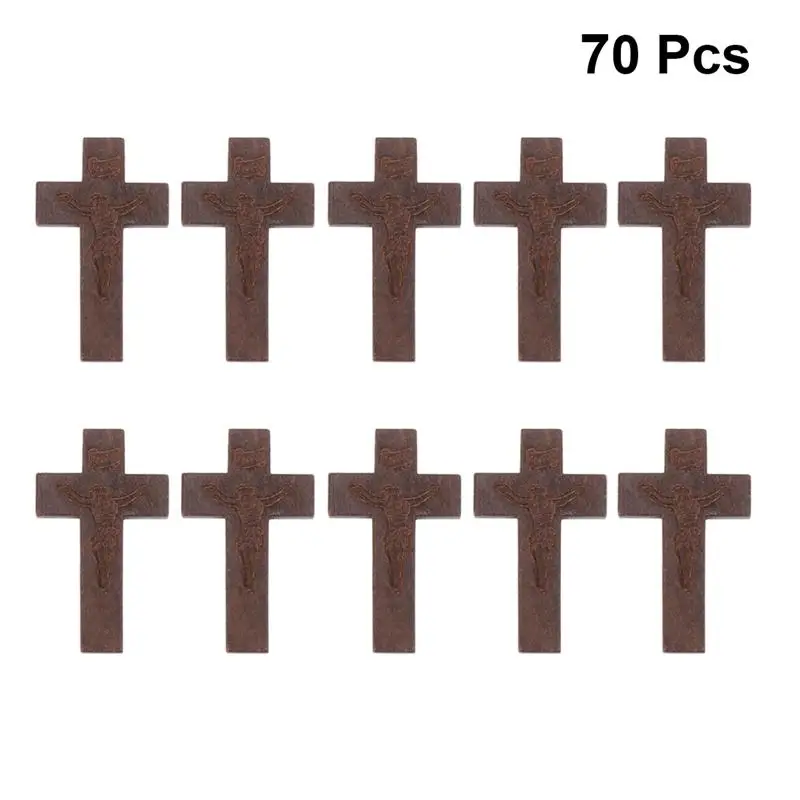 70pcs DIY Wooden Crafts Christian Cross Decorations Jewelry Necklace Ornaments For Women Men Gifts Wooden Cross