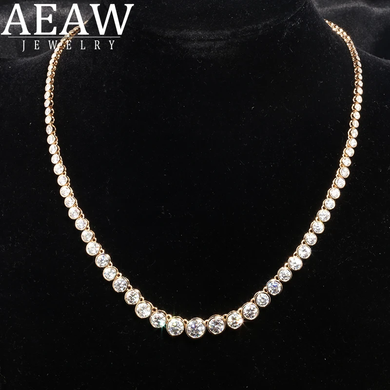 AEAW Bezel Full Moissanite Necklace in 14K Yellow Gold 39cm stones size 3.5mm to 6.5mm