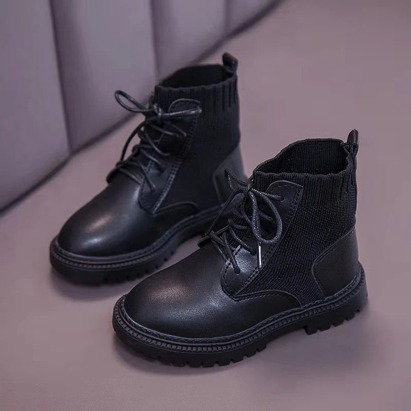 Crianças outono botas de inverno quente meninas martin boot meninos moda porco couro botas curtas antiderrapante de pelúcia estilo britânico crianças sapatos