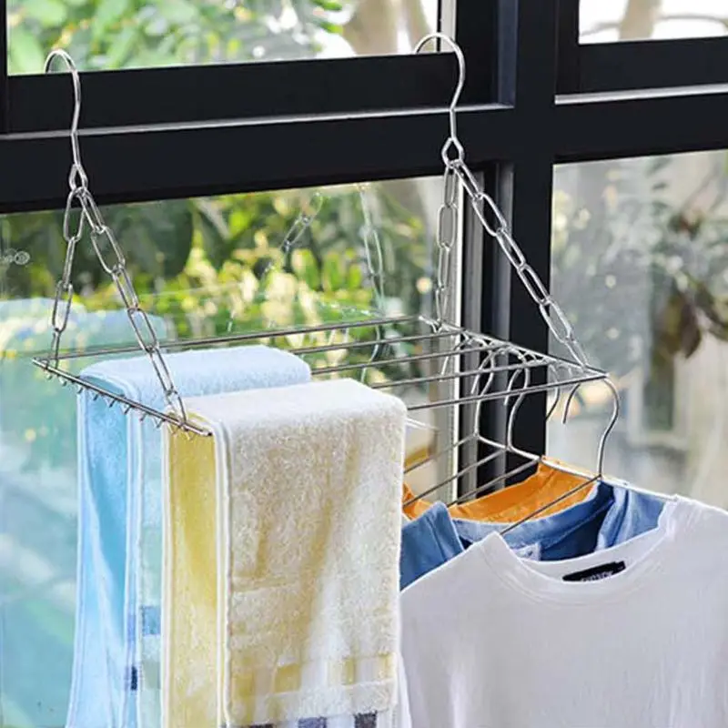 Balcony Folding Shoe Drying Rack Stainless Steel Laundry Underwear Clothes Hanger Rack