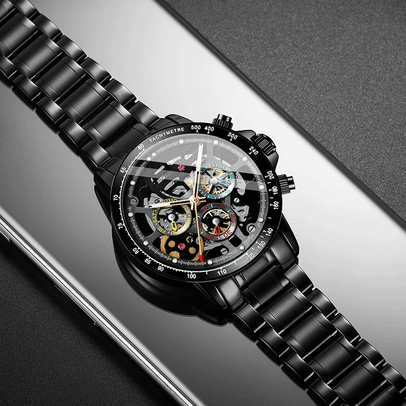 AILANG New Mens Mechanical Watch Top Brand Luxury Stainless Steel Strap Waterproof Luminous Fashion Skeleton Watch for Men