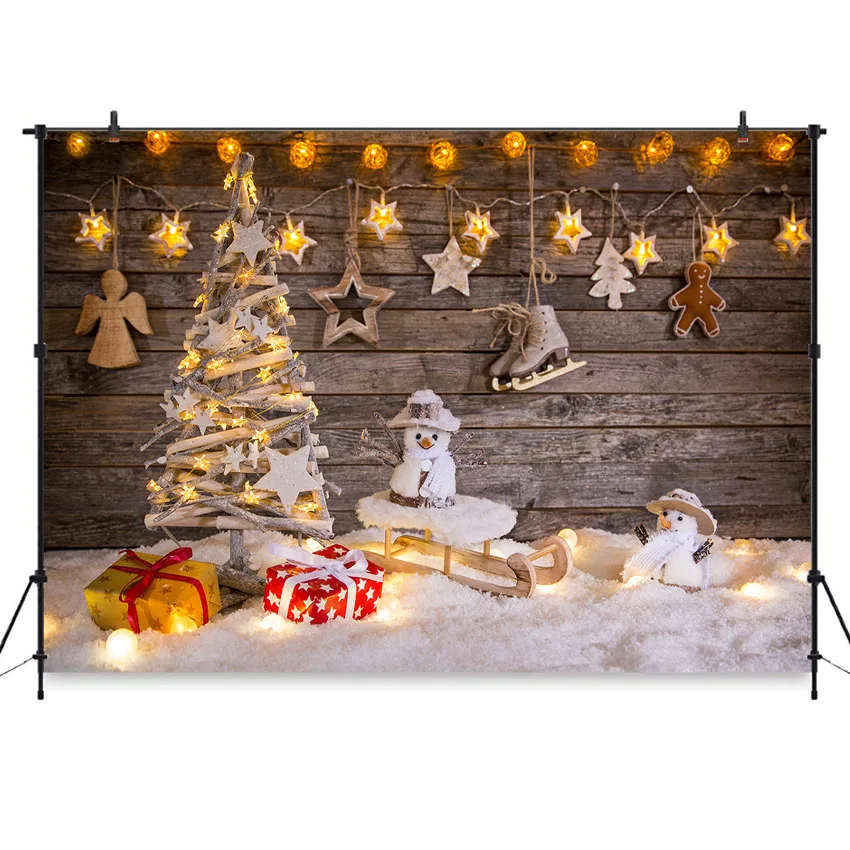 Fondos de fotografía árbol de Navidad telón de fondo decoración pared de madera Photocall fondos estudio fotográfico