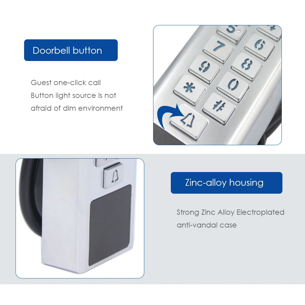 Zinc-alloy RFID Door Access Control Waterproof IP67  Reader  WG input output  Access Control  Outdoor usewith doorbell 1500 User