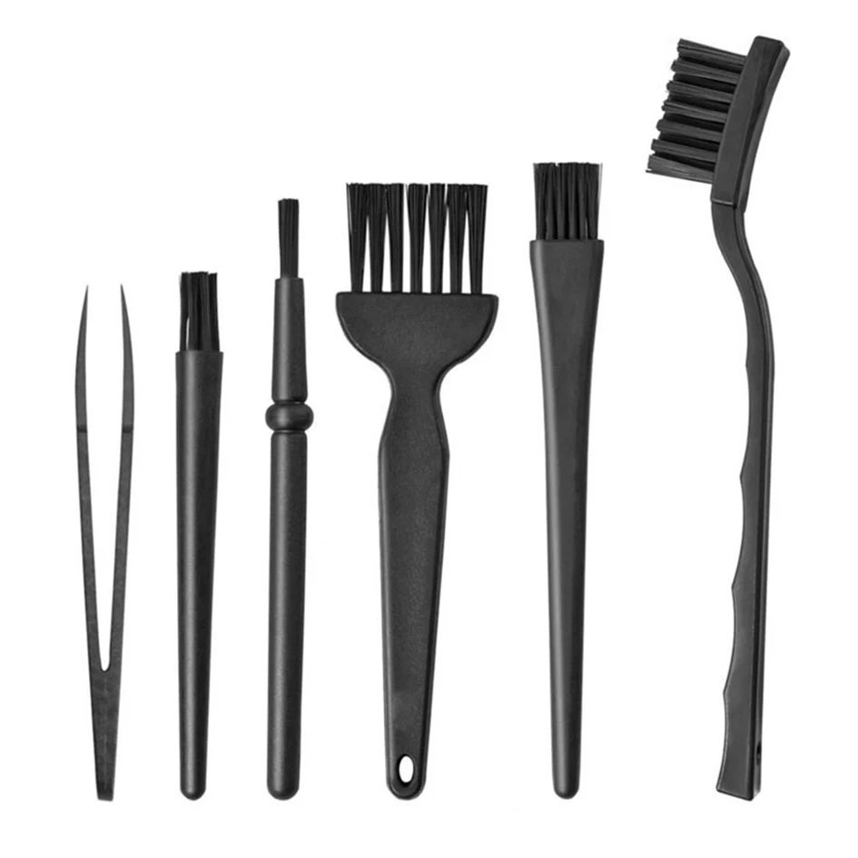 6 in 1 Black Plastic Anti-static Brush Computer Main Board Keyboard Dust Dirt Removing Tools Cleaning Brushes 30set/lot