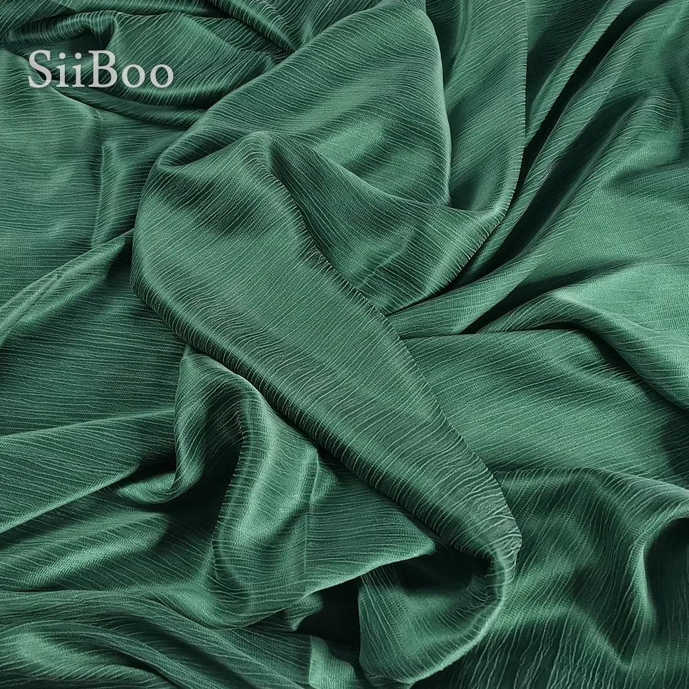 Vintage style green black grey Crumpled wicker weighted rayon cupro fake silk fabric apparel for dress telas stoffen SP5534