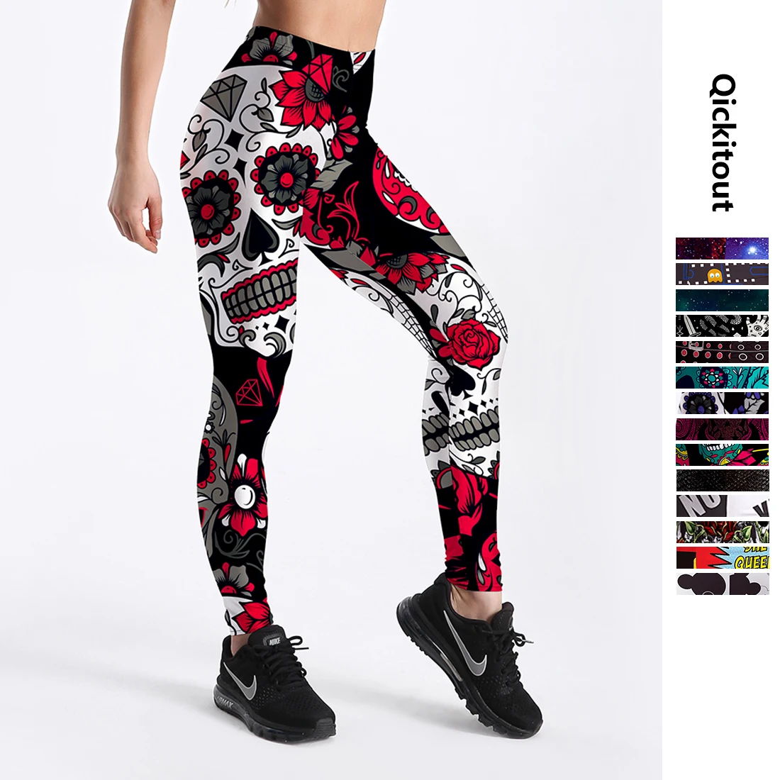 Qickitout 12% Spandex moda karikatür dondurma tanrı at kafatası dijital baskılı Legging bayan yıldız streç pantolon