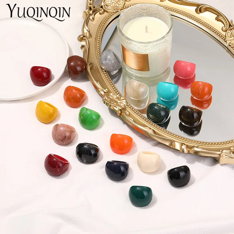 Trendy Geometric Round Resin Big Rings for Women Fashion Jewelry Round Colorful Acrylic Korean Cute Ring for Girls Party Gifts