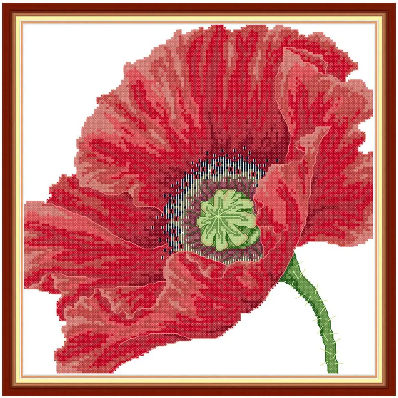 Big Red Poppy Flower Patterns Counted Cross Stitch Set 11CT 14CT Stamped DMC Cross-stitch Kit Embroidery Needlework Home Decor