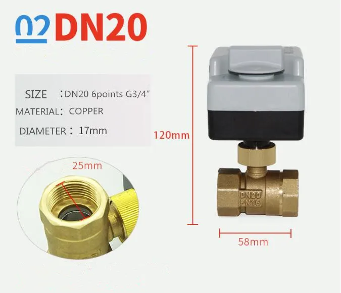 手動と自動バルブ電動電動ボールバルブ 3 線式 2 制御真鍮バルブ空調 DN15DN20DN25