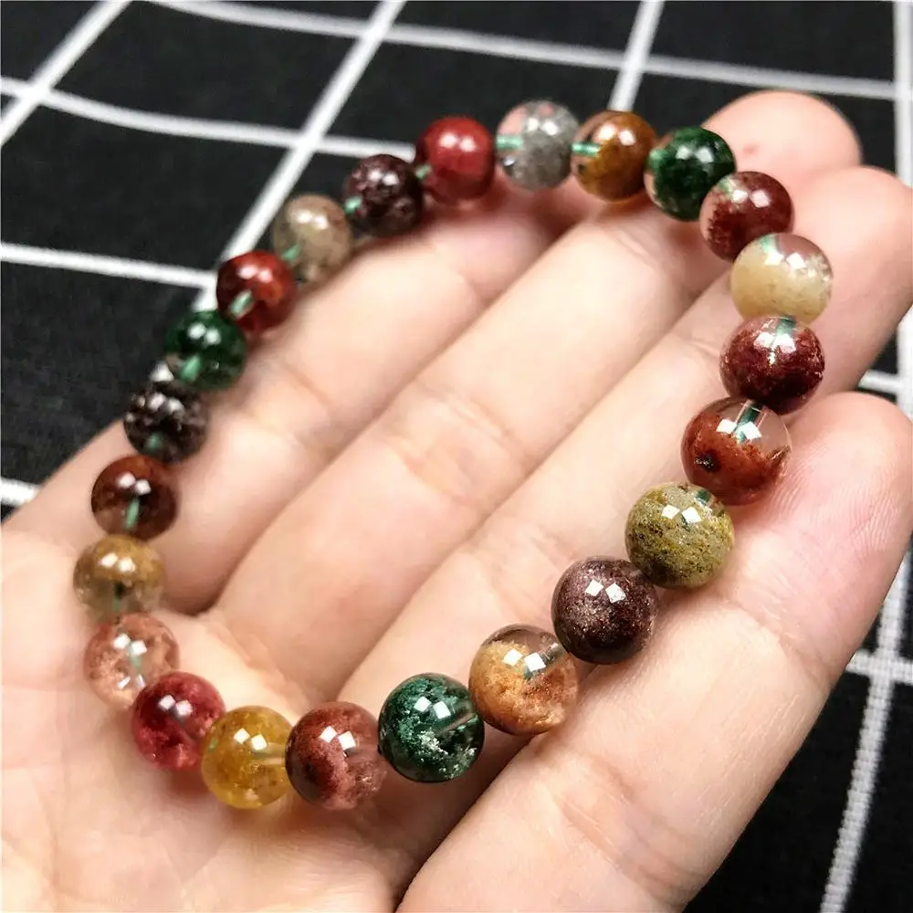 

8mm Natural Colorful Phantom Quartz Bracelet Jewelry For Women Man Reiki Wealth Gift Beauty Crystal Energy Beads Strands AAAAA