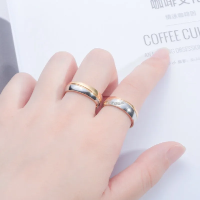 Unisex Men Women Stainless Steel Ring Gold Silver Color Rhinestone Cubic Zirconia Couple Lover Ring Gift