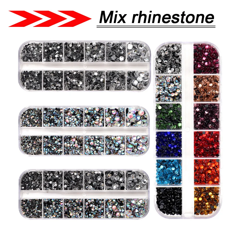 New Box Set Mix Colors 12 grid box Hotfix rhinestone 2160pcs Flatback crystal stone for DIY clothing shoe bag free shipping